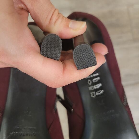 Aquatalia Boots Womens Size 7.5 Burgundy Suede Leather Zipper Heel Ankle Bootie - Picture 10 of 11